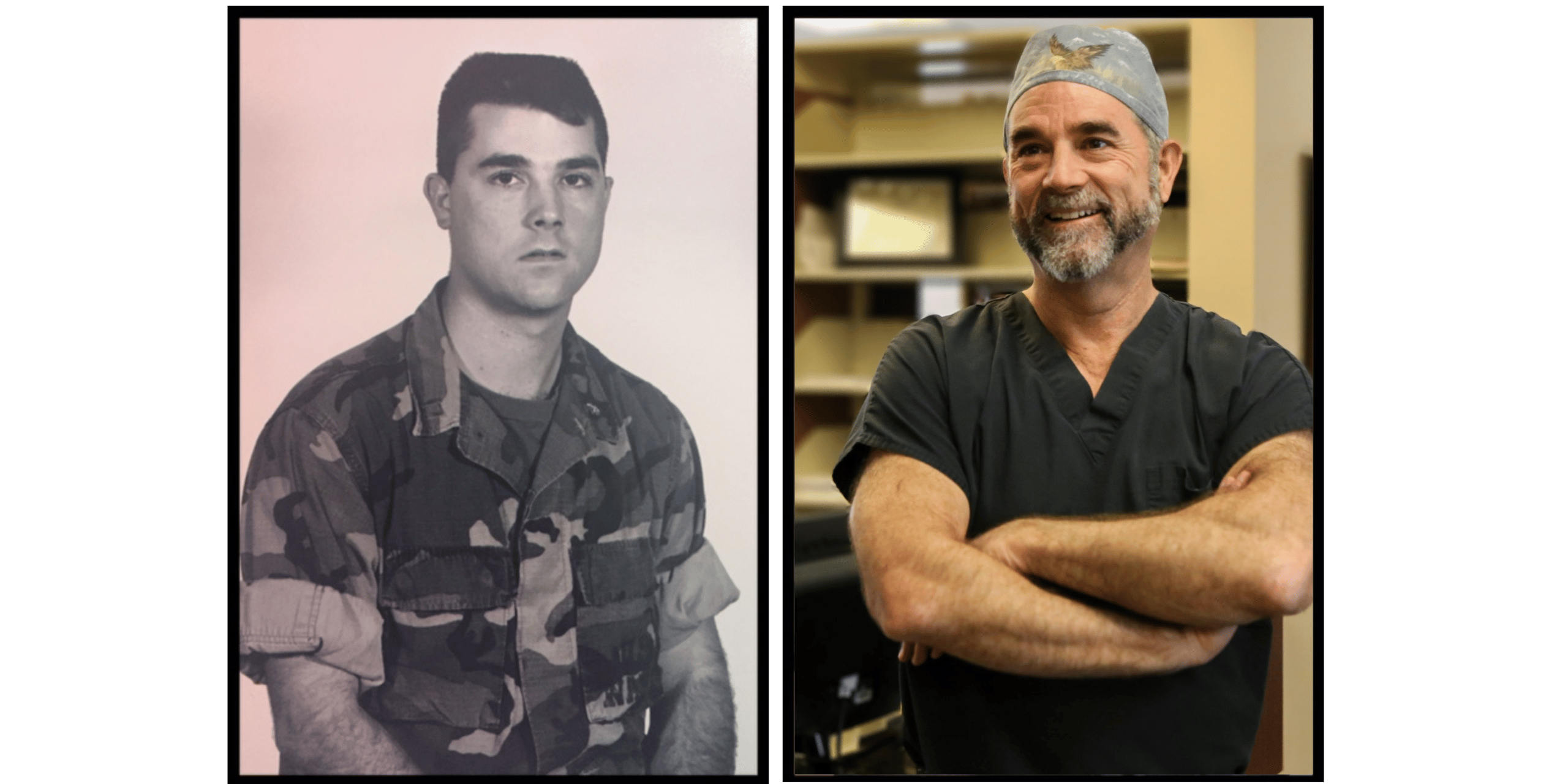 Side by side image of Dr. Blanton in the Navy and present day